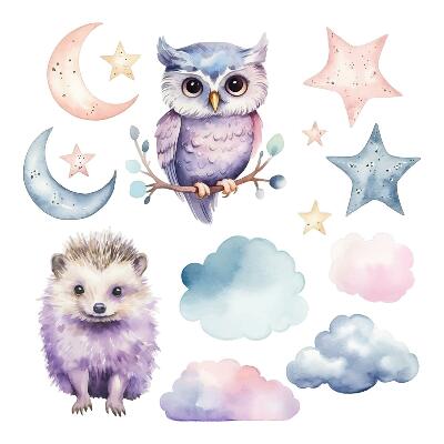 Naklejka na ścianę 130x172 Zwierzęta w pastelowej magii nocnego nieba