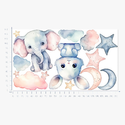 Naklejka na ścianę 130x224 Słodkie zwierzaki na pastelowym nocnym niebie