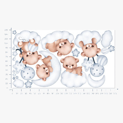 Naklejka na ścianę 130x229 Słodkie misie w chmurkach w pastelowych odcieniach