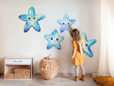 Naklejka na ścianę 130x138 Błękitne rozgwiazdy w akwarelowym stylu