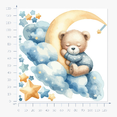 Naklejka na ścianę 130x124 Słodki miś na księżycu w chmurach i gwiazdach