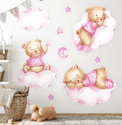 Naklejka na ścianę 130x189 Słodkie misie na chmurkach w pastelach akwarelowych