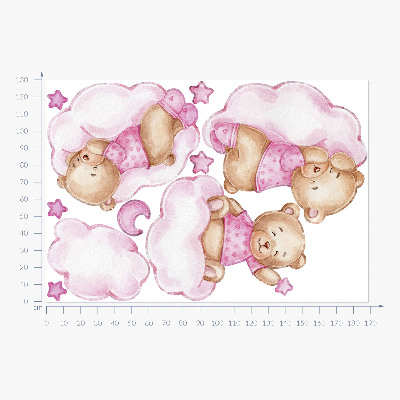 Naklejka na ścianę 130x189 Słodkie misie na chmurkach w pastelach akwarelowych