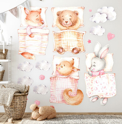 Naklejka na ścianę 130x175 Urocze zwierzątka w pastelowym stylu akwarelowym