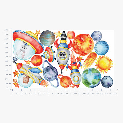 Naklejka na ścianę 130x227 Kolorowe zwierzaki w akwarelowym kosmosie