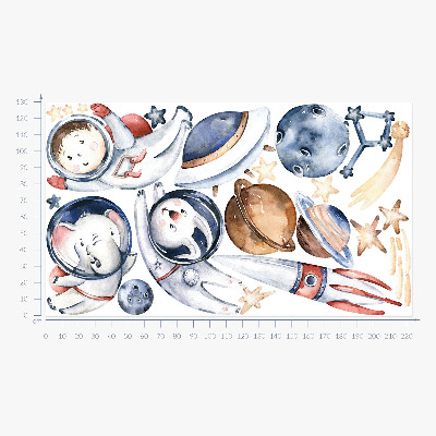 Naklejka na ścianę 130x223 Mali kosmonauci w pastelowym kosmosie