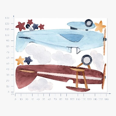 Naklejka na ścianę 130x161 Dwa samoloty w chmurach pastelowych akwareli