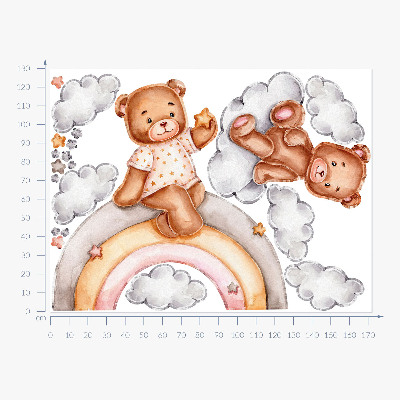 Naklejka na ścianę 130x172 Słodkie misie na tęczy w pastelowej akwareli