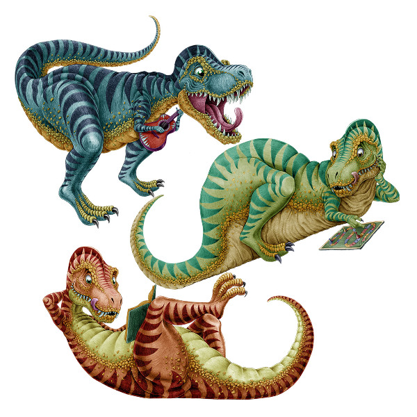 Naklejka na ścianę 60x90 Dinozaury w wesołym rysunkowym wydaniu