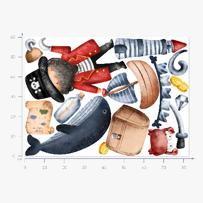 Naklejka na ścianę 60x83 Piracki świat w pastelowych akwarelach