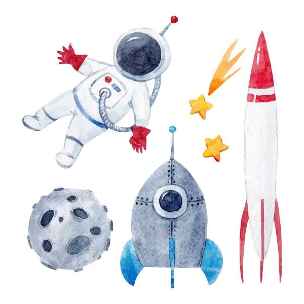 Naklejka na ścianę 60x101 Kosmiczny pastelowy wzór z astronautą i rakietami