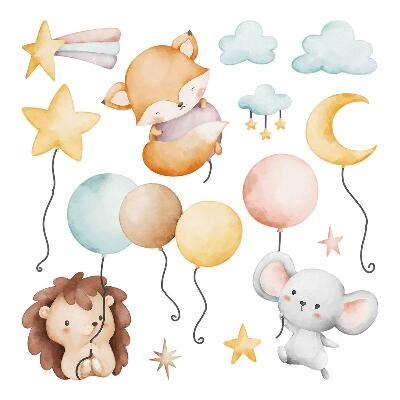 Naklejka na ścianę 60x104 Urocze boho zwierzaki z pastelowymi balonami