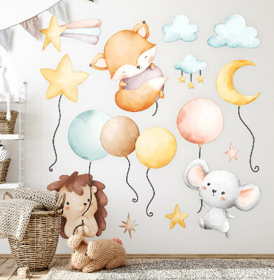 Naklejka na ścianę 60x104 Urocze boho zwierzaki z pastelowymi balonami