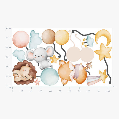 Naklejka na ścianę 60x104 Urocze boho zwierzaki z pastelowymi balonami