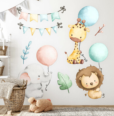 Naklejka na ścianę 60x92 Pastelowe urocze zwierzaki z balonami boho