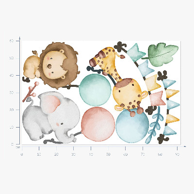 Naklejka na ścianę 60x92 Pastelowe urocze zwierzaki z balonami boho