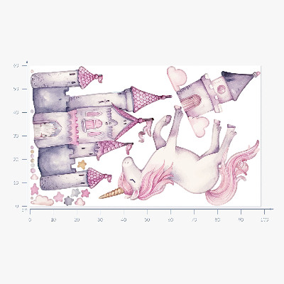 Naklejka na ścianę 60x98 Pastelowa akwarela z jednorożcem i zamkiem