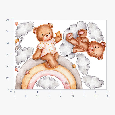 Naklejka na ścianę 60x79 Słodkie misie na tęczy w pastelowej akwareli