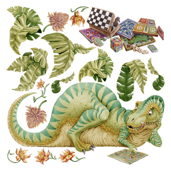 Naklejka na ścianę 60x78 Dinozaurowy wzór z liśćmi i kwiatami w pastelach