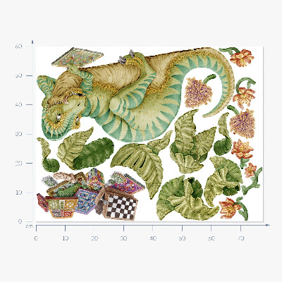Naklejka na ścianę 60x78 Dinozaurowy wzór z liśćmi i kwiatami w pastelach
