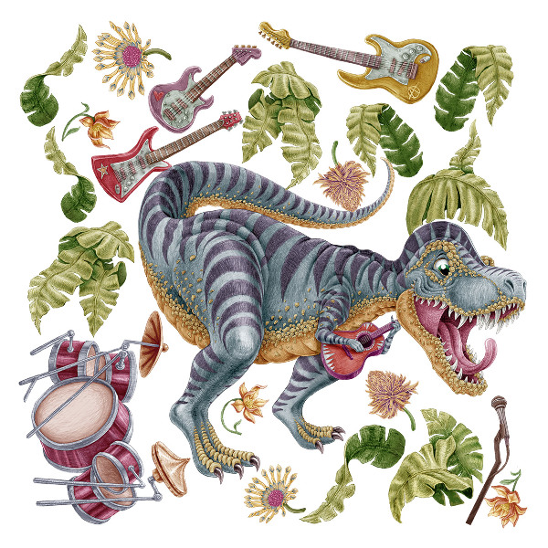Naklejka na ścianę 60x89 Muzyczne dinozaury w pastelowych barwach