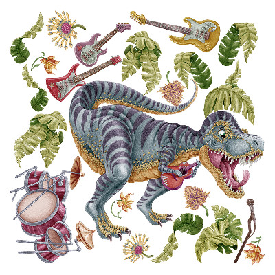 Naklejka na ścianę 60x89 Muzyczne dinozaury w pastelowych barwach