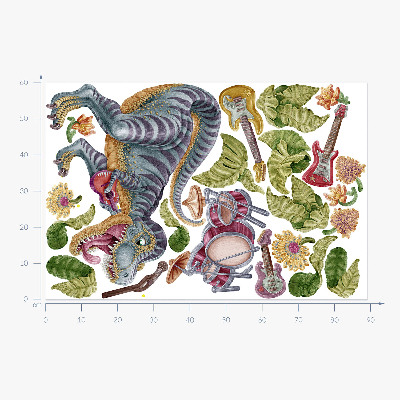Naklejka na ścianę 60x89 Muzyczne dinozaury w pastelowych barwach