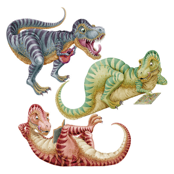 Naklejka na ścianę 60x91 Kolorowe dinozaury w rysunkowym stylu pastele