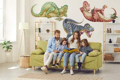 Naklejka na ścianę 60x91 Kolorowe dinozaury w rysunkowym stylu pastele