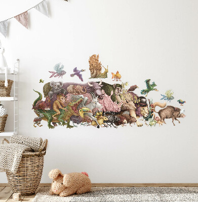 Naklejka na ścianę 60x104 Magiczne zwierzęta w pastelowej grafice