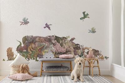Naklejka na ścianę 60x104 Magiczne zwierzęta w pastelowej grafice