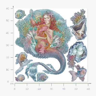 Naklejka na ścianę 60x60 Syrena w pastelowym podwodnym stylu