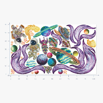 Naklejka na ścianę 60x103 Rakiety astronautów na tle planet w pastelach