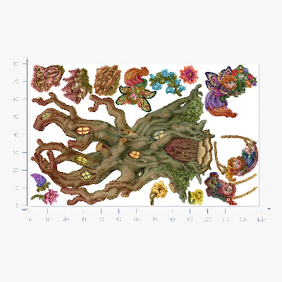 Naklejka na ścianę 80x129 Leśne magiczne istoty i domek z drzewa