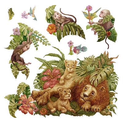 Naklejka na ścianę 80x122 Safari egzotyczne zwierzęta w dżungli pastelowej