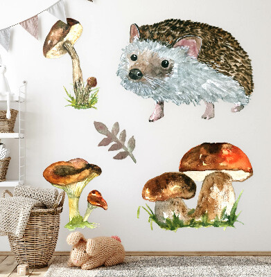 Naklejka na ścianę 80x124 Leśna kompozycja roślin i zwierząt w akwareli
