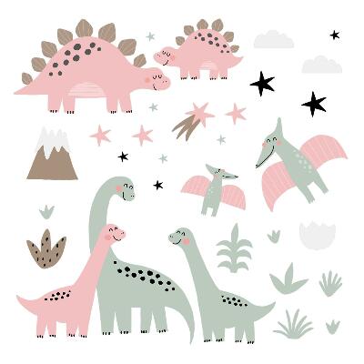 Naklejka na ścianę 80x128 Dinozaury w pastelowej dżungli