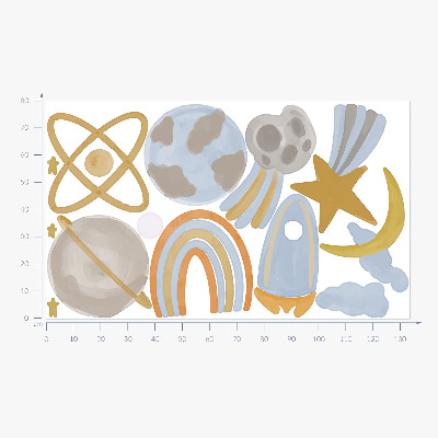 Naklejka na ścianę 80x134 Kosmiczna ilustracja planet i gwiazd w pastelach