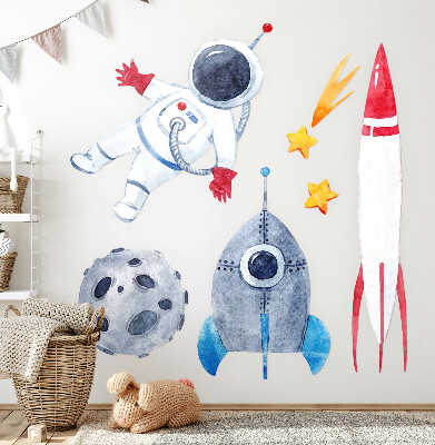 Naklejka na ścianę 80x135 Kosmiczny pastelowy wzór z astronautą i rakietami