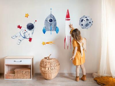 Naklejka na ścianę 80x135 Kosmiczny pastelowy wzór z astronautą i rakietami