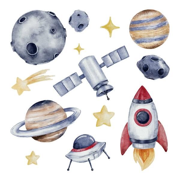 Naklejka na ścianę 80x117 Pastelowy kosmos z planetami i rakietą