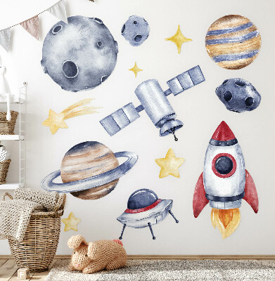 Naklejka na ścianę 80x117 Pastelowy kosmos z planetami i rakietą