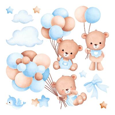 Naklejka na ścianę 80x139 Słodkie misie z balonami w pastelowych odcieniach