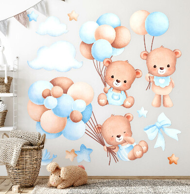 Naklejka na ścianę 80x139 Słodkie misie z balonami w pastelowych odcieniach
