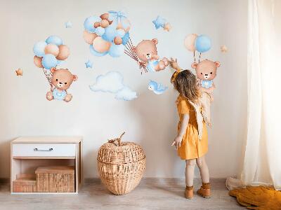Naklejka na ścianę 80x139 Słodkie misie z balonami w pastelowych odcieniach