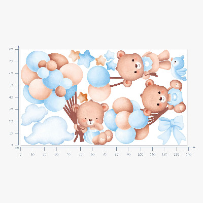 Naklejka na ścianę 80x139 Słodkie misie z balonami w pastelowych odcieniach