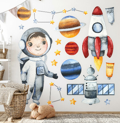 Naklejka na ścianę 80x107 Kosmiczna podróż małego astronauty w akwareli