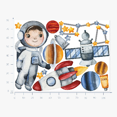 Naklejka na ścianę 80x107 Kosmiczna podróż małego astronauty w akwareli