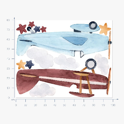 Naklejka na ścianę 80x99 Dwa samoloty w chmurach pastelowych akwareli