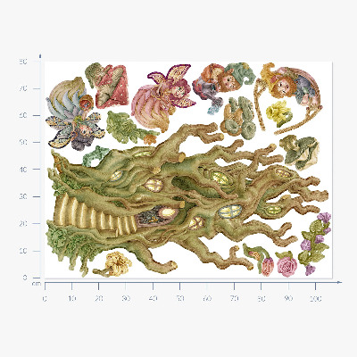 Naklejka na ścianę 80x106 Leśne stworki i pastelowe domki drzewne
